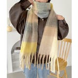 イエロー | マルチチェックボリュームフリンジマフラー | Outfitter lab