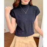 ブラック | ハイネックフレンチスリーブ半袖ニット | Outfitter lab