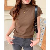 ブラウン | ハイネックフレンチスリーブ半袖ニット | Outfitter lab