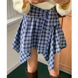 ネイビー | ヴィンテージチェック柄アシンメトリースカート | Outfitter lab