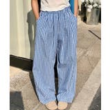 ブルー | チェック柄ルーズストレートレッグパンツ | Outfitter lab