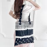 リボンギンガムチェックパターンフリルトート | Outfitter lab | 詳細画像13 