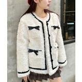 ホワイト | メニーリボンフェイクファージャケット | Outfitter lab