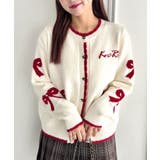 アイボリー | リボンジャガードバイカラーニットカーディガン | Outfitter lab