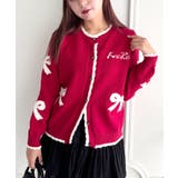 レッド | リボンジャガードバイカラーニットカーディガン | Outfitter lab