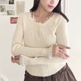 リボン刺繍レーストリムリブトップス | Outfitter lab | 詳細画像6 