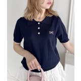 ネイビー | リボン刺繍ポロシャツ | Outfitter lab