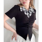 ブラック | チェックカラードッキングリブニットトップス | Outfitter lab