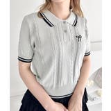 グレー | リボン刺繍ケーブルポロニット | Outfitter lab