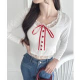 ホワイト | レースリボンレイヤードトップス | Outfitter lab