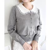 グレー | レーストリム丸襟カーディガン | Outfitter lab