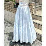 ライトブルー | フラワー刺繍コットンレースティアードスカート | Outfitter lab