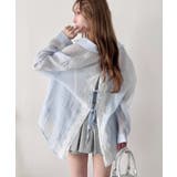 ライトブルー | リボンレースバックスリットシアーシャツ | Outfitter lab