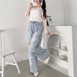 クラッシュレースプリントデニムパンツ | Outfitter lab | 詳細画像10 