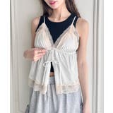 ホワイト | ダブルリボンランジェリーサテンキャミソール | Outfitter lab