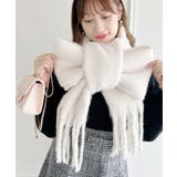 ホワイト | ふわふわボリューム太フリンジマフラー | Outfitter lab
