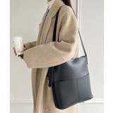 ブラック | 【A4サイズ収納可】外ポケット付き フェイクレザー バケツショルダーバッグ | Outfitter lab