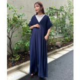 ネイビー | Vネックシャーリングロングワンピース Vネックデザインマタニティワンピース Vネ… | Outfitter lab