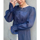 ネイビー | ジャガードシアースリーブロングドレス ロングワンピース パーティードレス | Outfitter lab