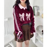 ワインレッド | サイドラインリボンベロアラガートップス | Outfitter lab