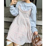 ピンク | チェック柄フリルティアードチュニック | Outfitter lab