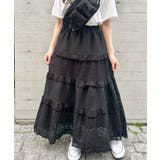ブラック | コットンフラワーレースフリルスカート | Outfitter lab