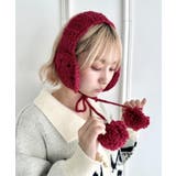 レッド | クロシェ編みポンポンイヤーマフ | Outfitter lab