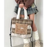 ベージュ | フェイクファー2WAYチェックナップサック | Outfitter lab