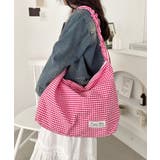 レッド | ギャザーショルダーギンガムチェックショルダーバッグ | Outfitter lab