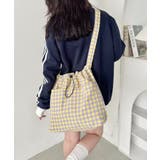 イエロー | チェックスクエア巾着ショルダーバッグ | Outfitter lab