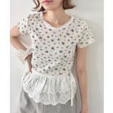 ライトブルー | リトルフラワーメロウ半袖トリムトップス | Outfitter lab