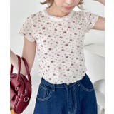 ピンク | リトルフラワーメロウ半袖トリムトップス | Outfitter lab