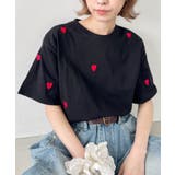 ブラック | ミニハート刺繍半袖Tシャツ | Outfitter lab