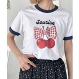 ネイビー | チェリーリボン半袖リンガーTシャツ | Outfitter lab