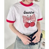 レッド | チェリーリボン半袖リンガーTシャツ | Outfitter lab