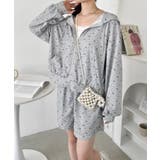 グレー | 【セットアップ】小花柄ワッフルパーカー+ショートパンツ | Outfitter lab