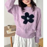 パープル | フラワーモチーフルーズニットプルオーバー | Outfitter lab