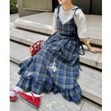 ネイビー | チェック柄フリルリボンキャミワンピース | Outfitter lab