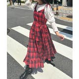 レッド | チェック柄フリルリボンキャミワンピース | Outfitter lab