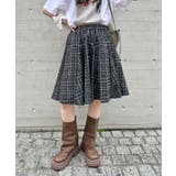 ブラック | チェックイレギュラーヘムミディスカート | Outfitter lab