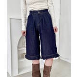ネイビー | 裾フリル7分丈デニムパンツ | Outfitter lab