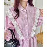 ピンク | フリルレースストライプミニワンピース | Outfitter lab