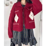 レッド | アーガイルリボンニットカーディガン | Outfitter lab