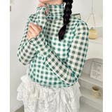 グリーン | ギンガムチェックシアーハイネックトップス | Outfitter lab