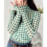 グリーン | ギンガムチェックシアーハイネックトップス | Outfitter lab