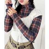 ネイビー | チェックシアーハイネックトップス | Outfitter lab