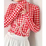 レッド | ギンガムチェックシアーハイネックトップス | Outfitter lab