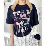 ネイビー | ファンシーリボンプリント半袖Tシャツ | Outfitter lab