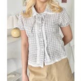 オフホワイト | フリルレースチェック半袖ブラウス | Outfitter lab