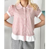 ピンク | パステルチェック半袖ブラウス | Outfitter lab